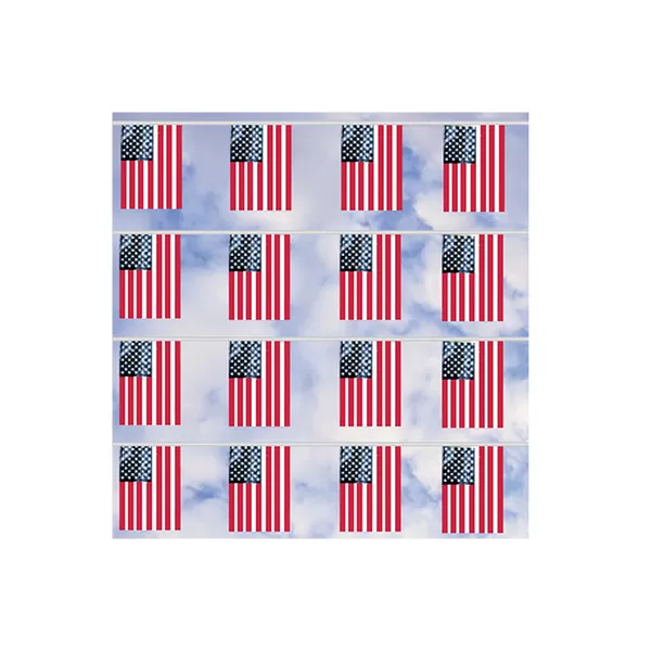 60 ft American flag plastic pennant string with 24 U.S. flags