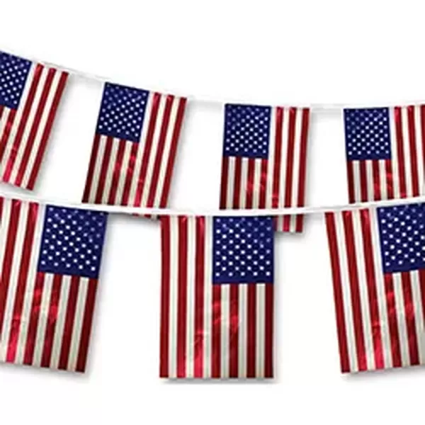 60 ft American flag cloth pennant string with 24 U.S. flags
