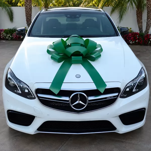 30-inch green magnetic car bow with two long vinyl ribbon tails