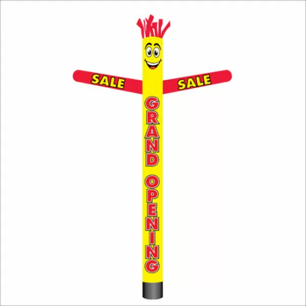Yellow inflatable tube man with GRAND OPENING body text and SALE on red arms