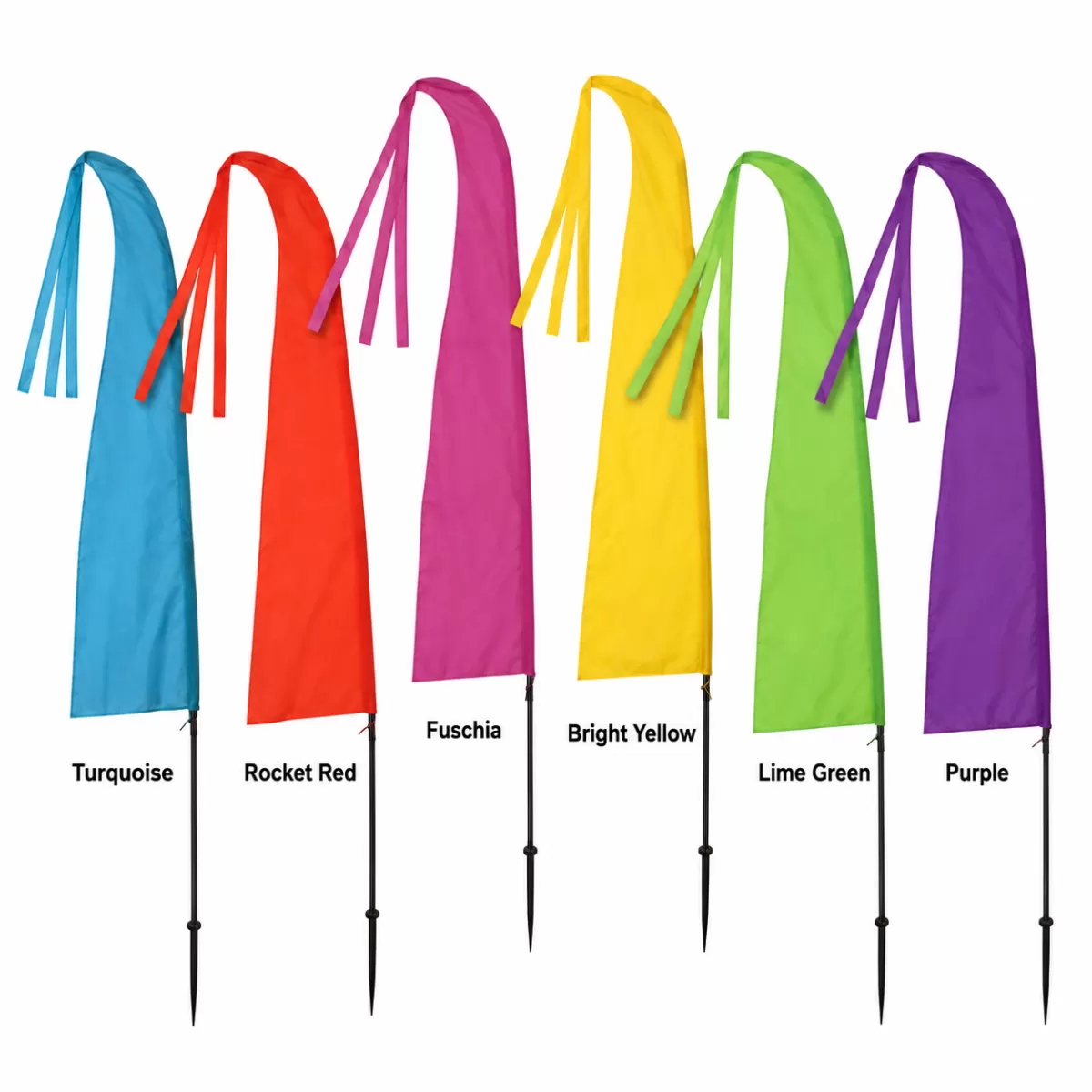Set of six Bali streamer flag kits with flags, poles and ground spikes