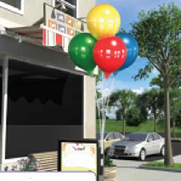 PermaShine multicolor four-balloon bouquet with vertical mounting bracket