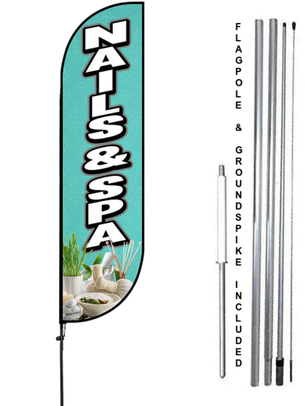 Nails and Spa Feather Flag Kit with Flag, Flagpole, and Ground-spike