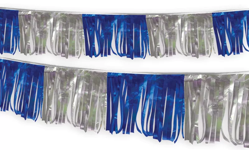 60 ft blue & silver metallic hula fringe streamer