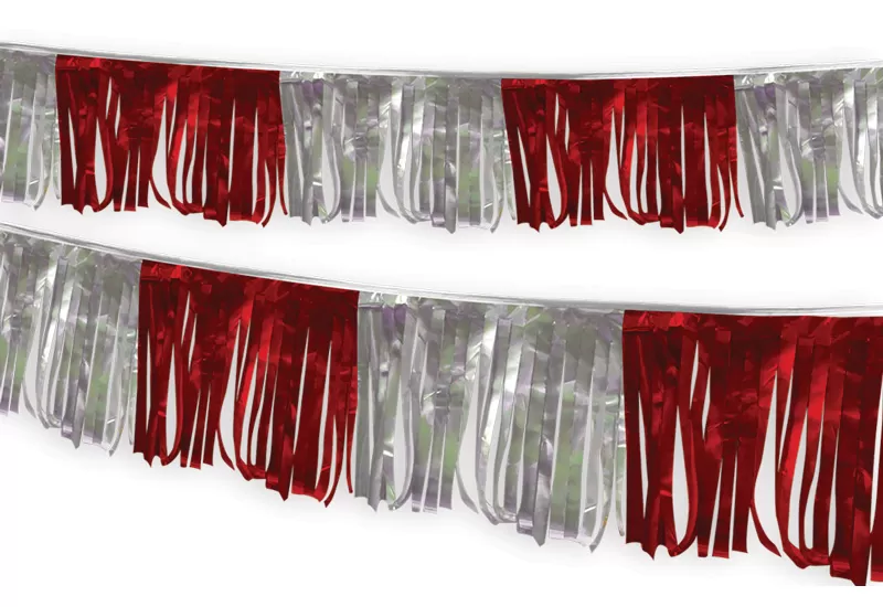 60 ft red & silver metallic hula fringe streamer