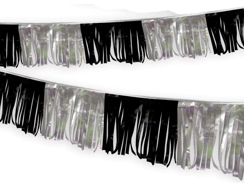 60 ft black & silver metallic hula fringe streamer