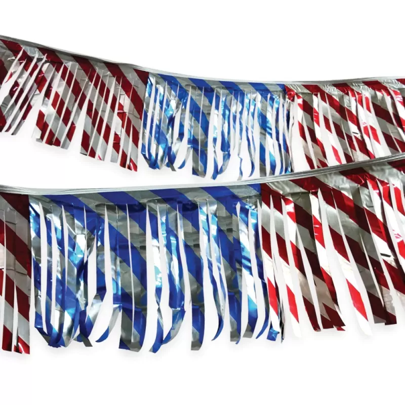 60 ft patriotic striped metallic hula fringe streamer