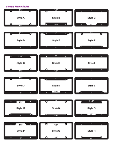 License Plate Frame Styles A–R