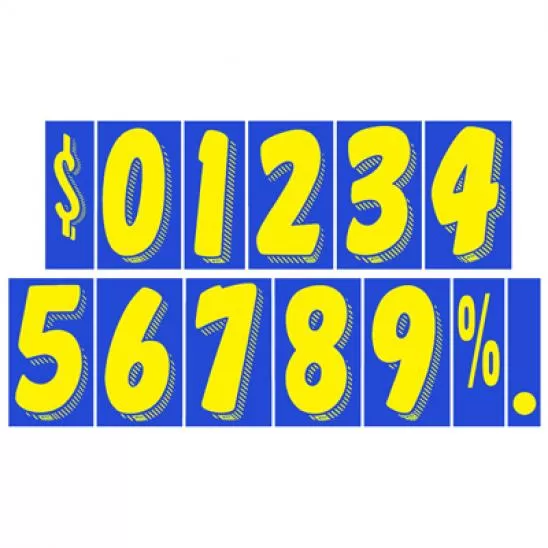 EZ167 yellow numbers and symbols on blue windshield sticker backgrounds