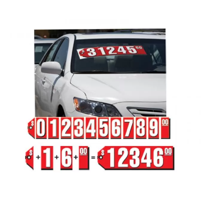 EZ180 red tag windshield numbers with white characters and black shadows