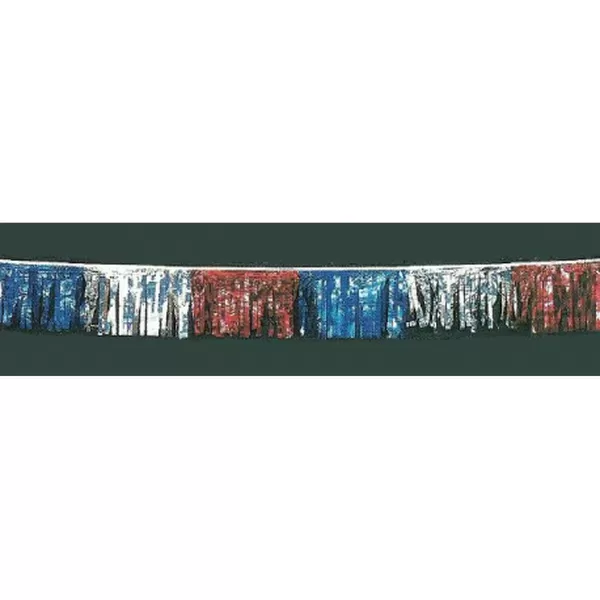 100 ft red, silver & blue metallic hula fringe streamer