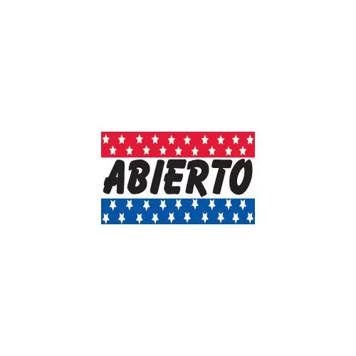 Rectangular red white and blue Abierto flag with star-patterned bands