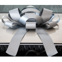 30-inch silver magnetic car bow with two long vinyl ribbon tails