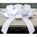 30-inch white magnetic car bow with two long vinyl ribbon tails